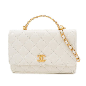 Chanel matelasse chain wallet purse caviar skin white gold metal fittings AP2804