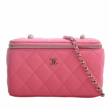 CHANEL Lambskin Matelasse Coco Mark Vanity Bag Chain Shoulder Pink Women's