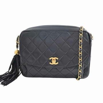 Chanel lambskin matelasse here mark chain shoulder bag black