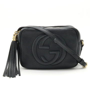 GUCCI Soho Small Disco Shoulder Bag Pochette Tassel Leather Navy Black 308364