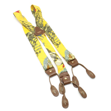 HERMES Suspenders 100% Silk Leather Yellow Multicolor Brown