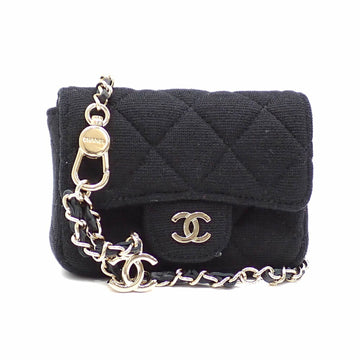 CHANEL matelasse chain shoulder pouch ladies black cotton leather A12190