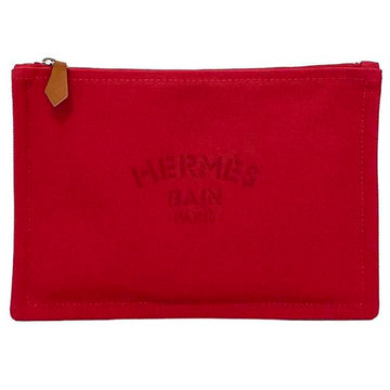 HERMES pouch yachting PM red flat canvas leather