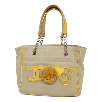 CHANELAuth  Chocolate Bar Camellia Tote Bag Women's Canvas Tote Bag Beige,Yellow