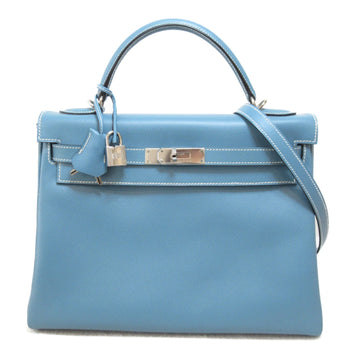 HERMES Kelly 32 inner sewn handbag Blue Blue gene Courchevel leather