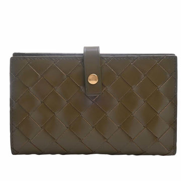 BOTTEGA VENETA Intrecciato Leather Bifold Wallet 591686 Khaki Women's