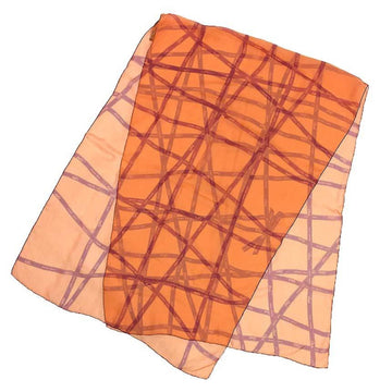 HERMES ETOLE MOUSSELINE IMPRIMEE Muffler Long Scarf Silk Muslin Bolduc Ribbon Orange 100% aq9423