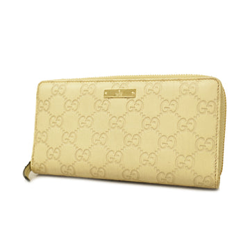 GUCCIAuth ssima Gold Metal Fittings 307980 Leather Long Wallet Beige
