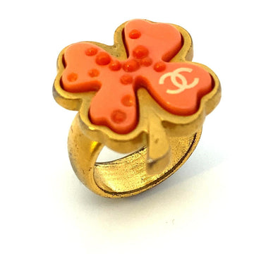 CHANEL Ring Coco Mark Clover Motif Plastic GP Plated Gold Orange 00P Ladies