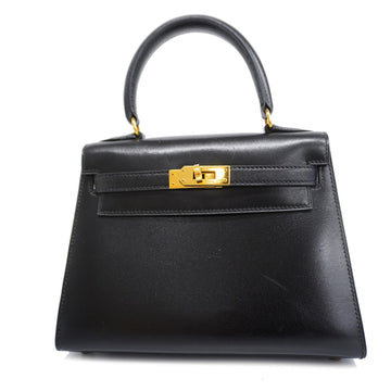HERMESAuth  Kelly Mini Kelly 〇U Stamp Women's Box Calf Leather Handbag Black