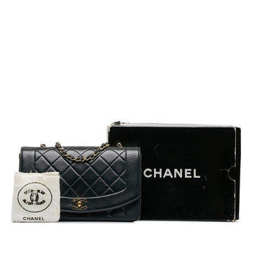 CHANEL Matelasse Cocomark Diana 25 Chain Shoulder Bag Black Leather Women's