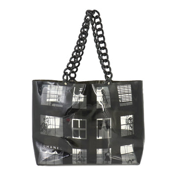 CHANEL Windows Line Plastic Chain Tote Bag Vinyl Black Clear Silver Hardware Vintage