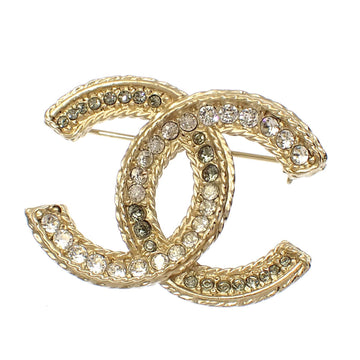 CHANEL Cocomark Brooch Women's Rhinestone Gold Color A16V