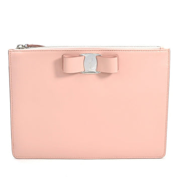 Salvatore Ferragamo Clutch Bag Vara Ribbon Pink Leather Women's