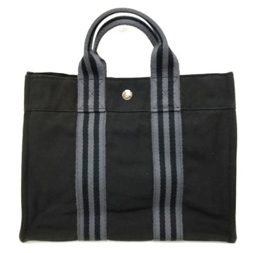 HERMES four toe PM handbag black gray striped cotton canvas men's women's