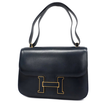 HERMESAuth  Constance Constance23 〇Jstamp Box Calf Leather Shoulder Bag Navy