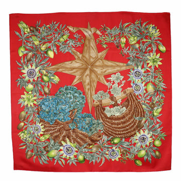 HERMES Carre 90 scarf PASSIFLORES passion flower silk red ladies