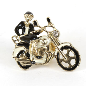 CHANEL Bike Motif Pin Brooch Metal Black x White Silver Color Ladies