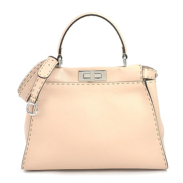 FENDI Handbag Shoulder Bag Peekaboo Iconic Medium Leather Light Pink Beige Silver Ladies