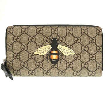 Gucci 451273 GG Supreme Bee Beige Black Round Long Wallet 032GUCCI