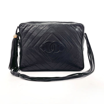 CHANEL Fringe Shoulder Coco Mark Bag Lambskin Black Ladies