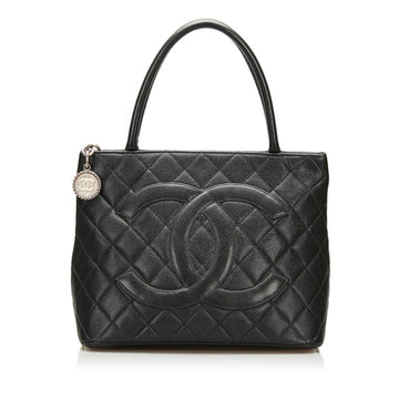 Chanel matelasse medallion reprint tote quilted handbag black caviar skin ladies CHANEL