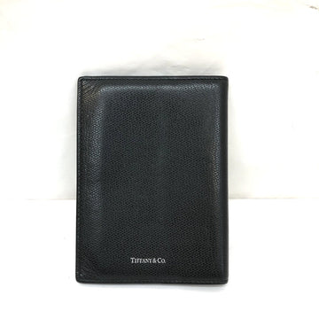 TIFFANY&Co.  Passport Cover Notebook Leather Black Logo Print Simple Made in Italy With Card Slots Travel Goods Stationery Women's Men's