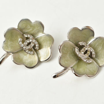 CHANEL Earrings  Clover Motif Rhinestone/Cocomark