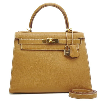 HERMES Kelly 28 I Engraved Made in 2005 Ladies Handbag Chevre Camel [Brown] x