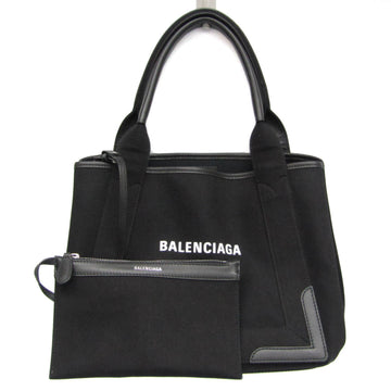 BALENCIAGA Navy Cabas S 339933 Women,Men Canvas,Leather Handbag,Tote Bag Black