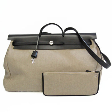 HERMES Her Bag Ziple Tourne Cabin 50 Women,Men Canvas,Leather Handbag,Shoulder Bag Beige,Black