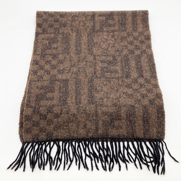 FENDI Zucca Pattern Muffler Stole All Over FF Logo Checkered Brown Wool Women's Men's Fashion Cold Protection Old Clothes USED