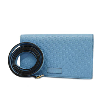 GUCCI Shoulder Wallet Micro sima 466507 Leather Light Blue Gold Hardware Women's