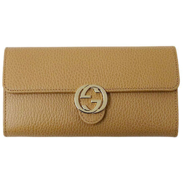 GUCCI Wallet Women's Long Interlocking G Leather Beige 615524