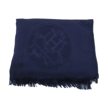 HERMES New Libris Stole Navy Cashmere silk