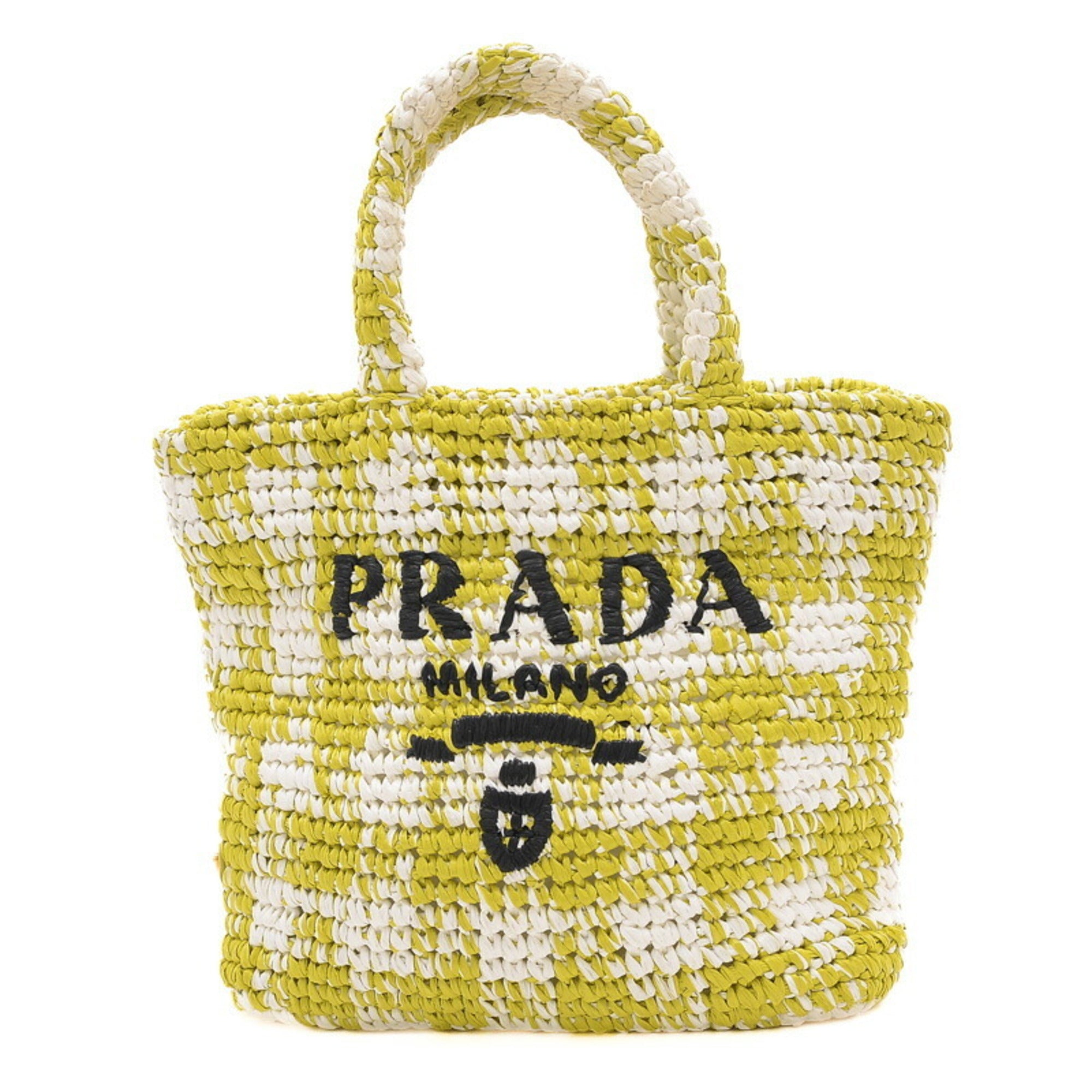 PRADA Raffia Tote Bag Basket Straw White Light Green 1BG422