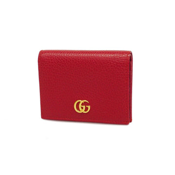 GUCCI Card Case GG Marmont Leather Red Gold Hardware Women's