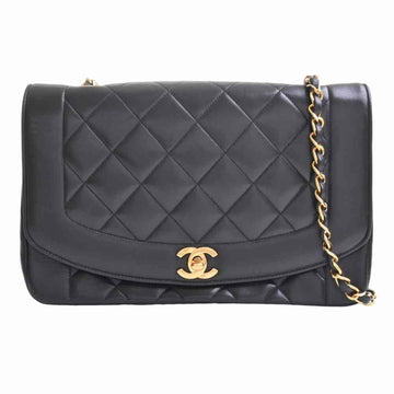 Chanel lambskin Diana flap matelasse here mark chain shoulder bag black