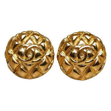 CHANEL Cocomark Matelasse Earrings Gold Plated Women's