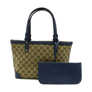 GUCCI Tote Bag Beige Blue canvas leather 269878