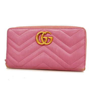 GUCCIAuth  GG Marmont Gold Hardware 443123 Women's Leather Long Wallet Pink