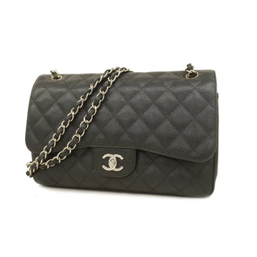 Chanel Shoulder Bag Matelasse W Flap W Chain Caviar Skin Black Silver metal