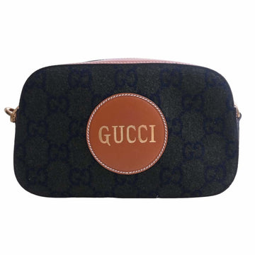 GUCCI Wool Leather Script Shoulder Bag 671625 Brown Green Ladies