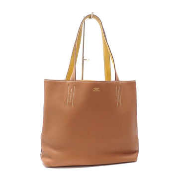 HERMES Double Sense 28 Tote Bag Women's Gold Yellow Taurillon Clemence C Stamp Made Around 2018  Shoulder Brown Leather Reversible