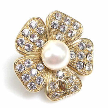 CHANEL Brooch Pin Badge Camellia Coco Mark Metal/Fake Pearl/Rhinestone Gold/White/Silver Women's