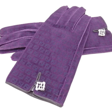 FENDI Gloves Zucchino Purple Suede x Silver Hardware Women's