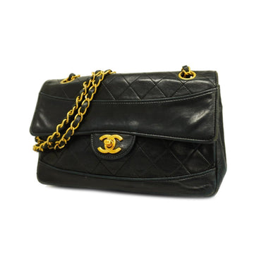 CHANEL Shoulder Bag Matelasse W Chain Lambskin Black Gold Hardware Women's