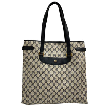 GUCCI Old GG Logo Pattern Hardware Leather Genuine Tote Bag Handbag Navy