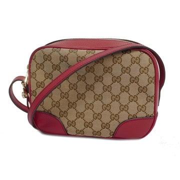 GUCCIAuth  449413 Women's GG Canvas Shoulder Bag Beige,Red Color