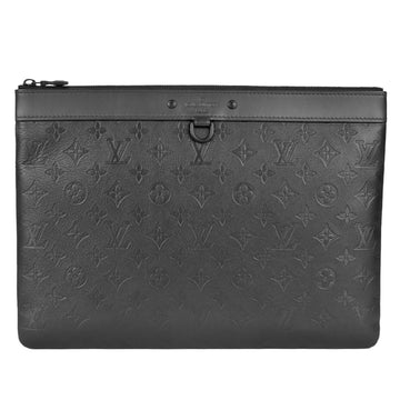 LOUIS VUITTON Pochette Discovery Clutch Bag Monogram Shadow Black Leather Second M62903